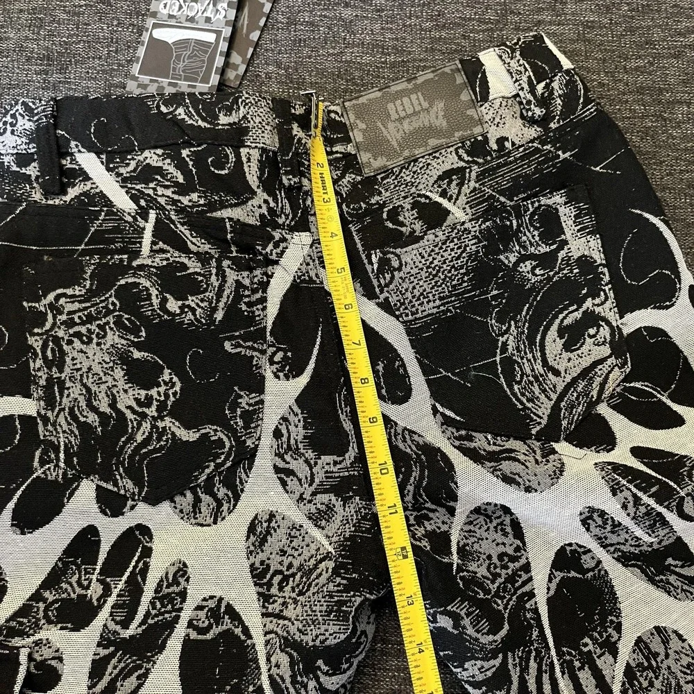 Rebel Vengeance Pants Mens 30x32 Black Flame Tapestry Cargo Gothic Stacked Fit